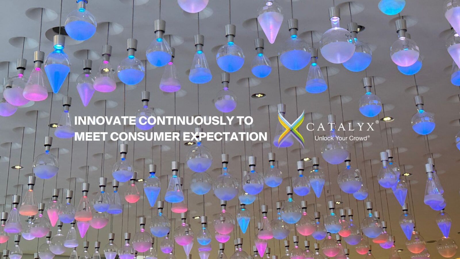 Innovate continuously to meet consumer expectation, and Catalyx logo on an image of coloured lightbulbs